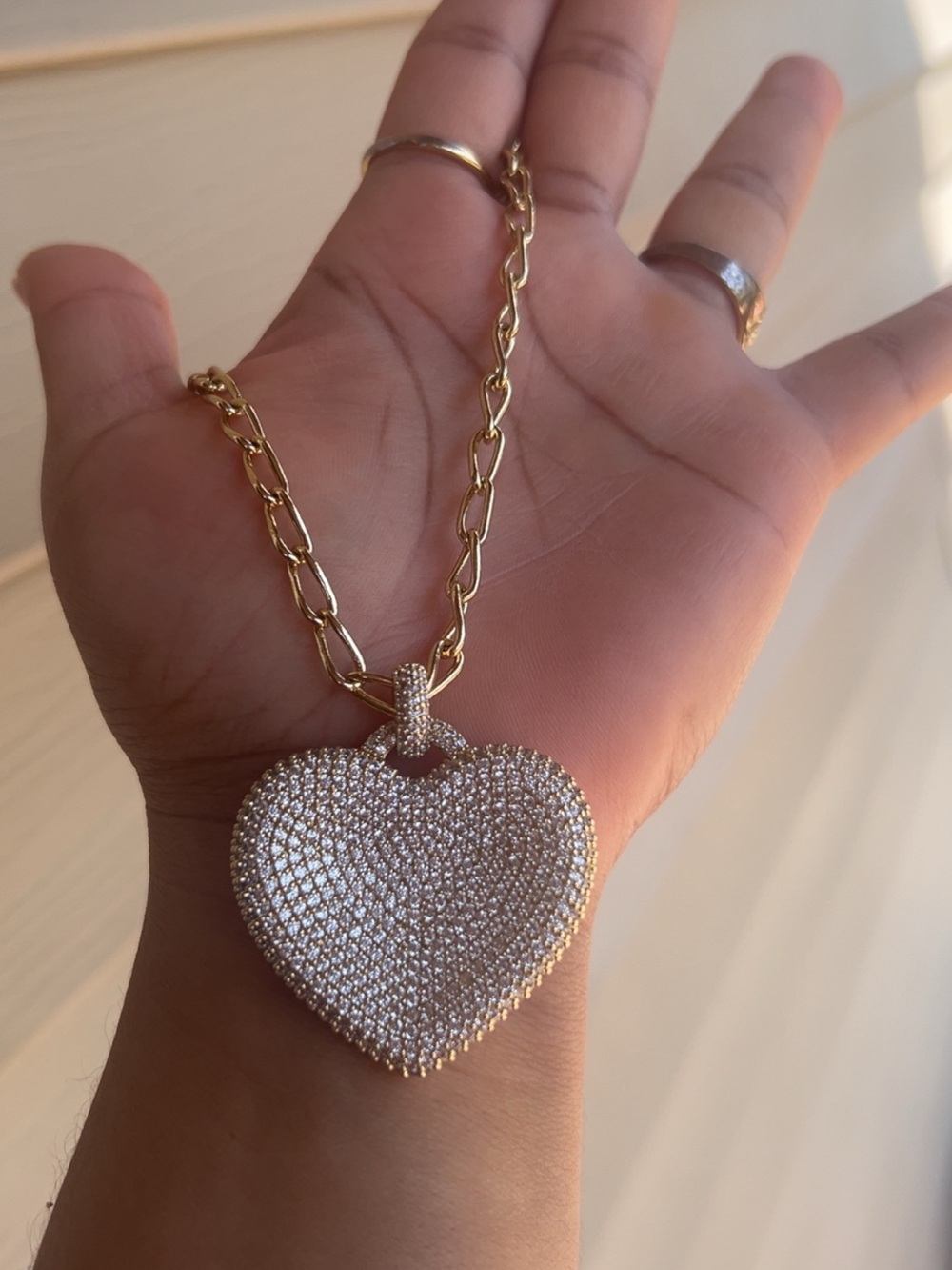 Gold Heart Pendant Necklace with Pavé Crystals
